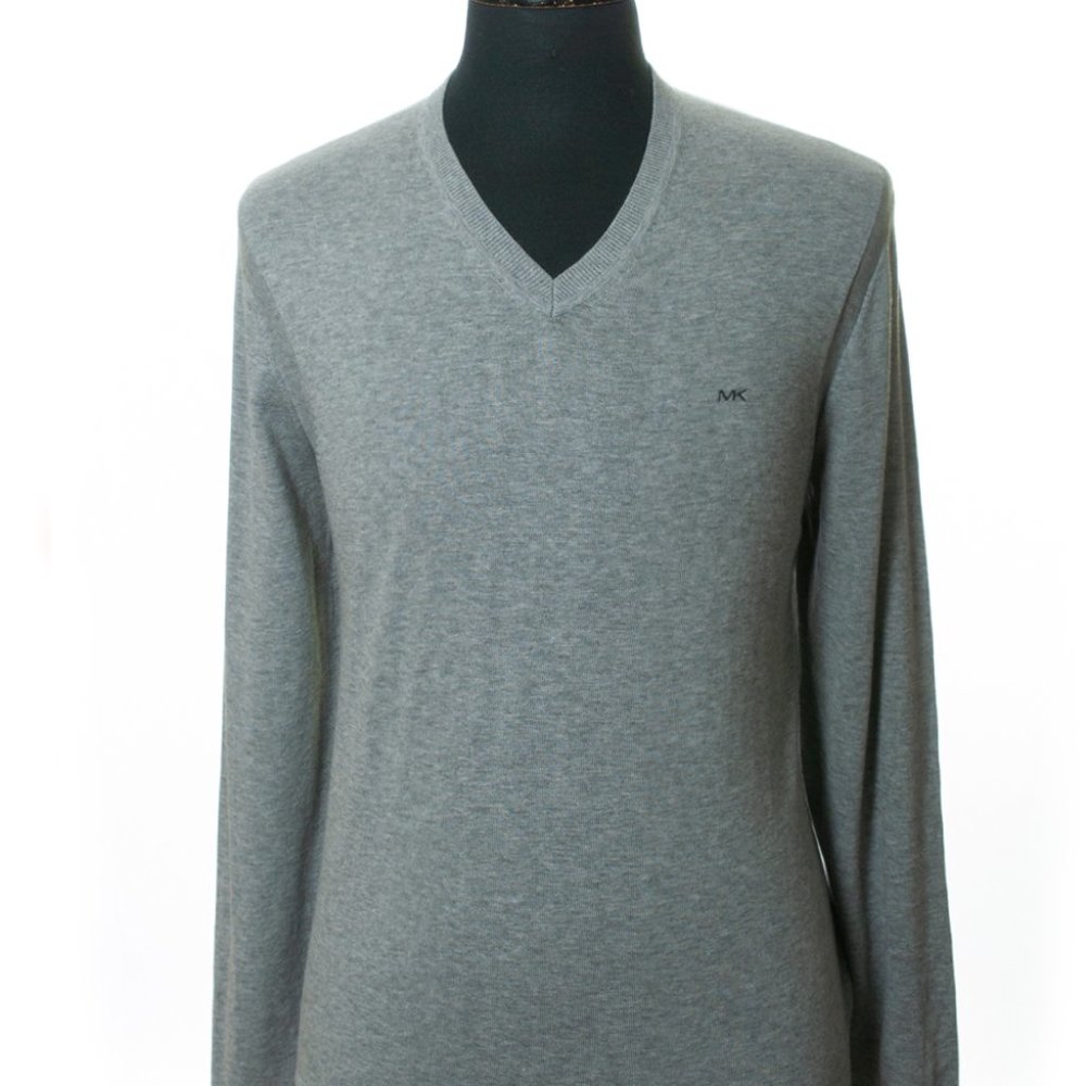 Michael Kors Grey Cotton V-Neck Sweater